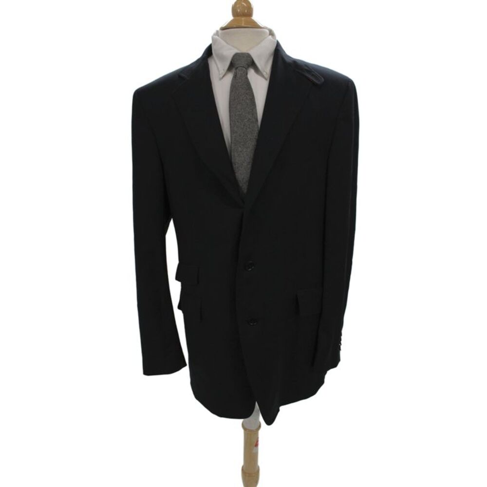 Etro Mens Blazer Black Wool Solid Button Big & Tall Size 56